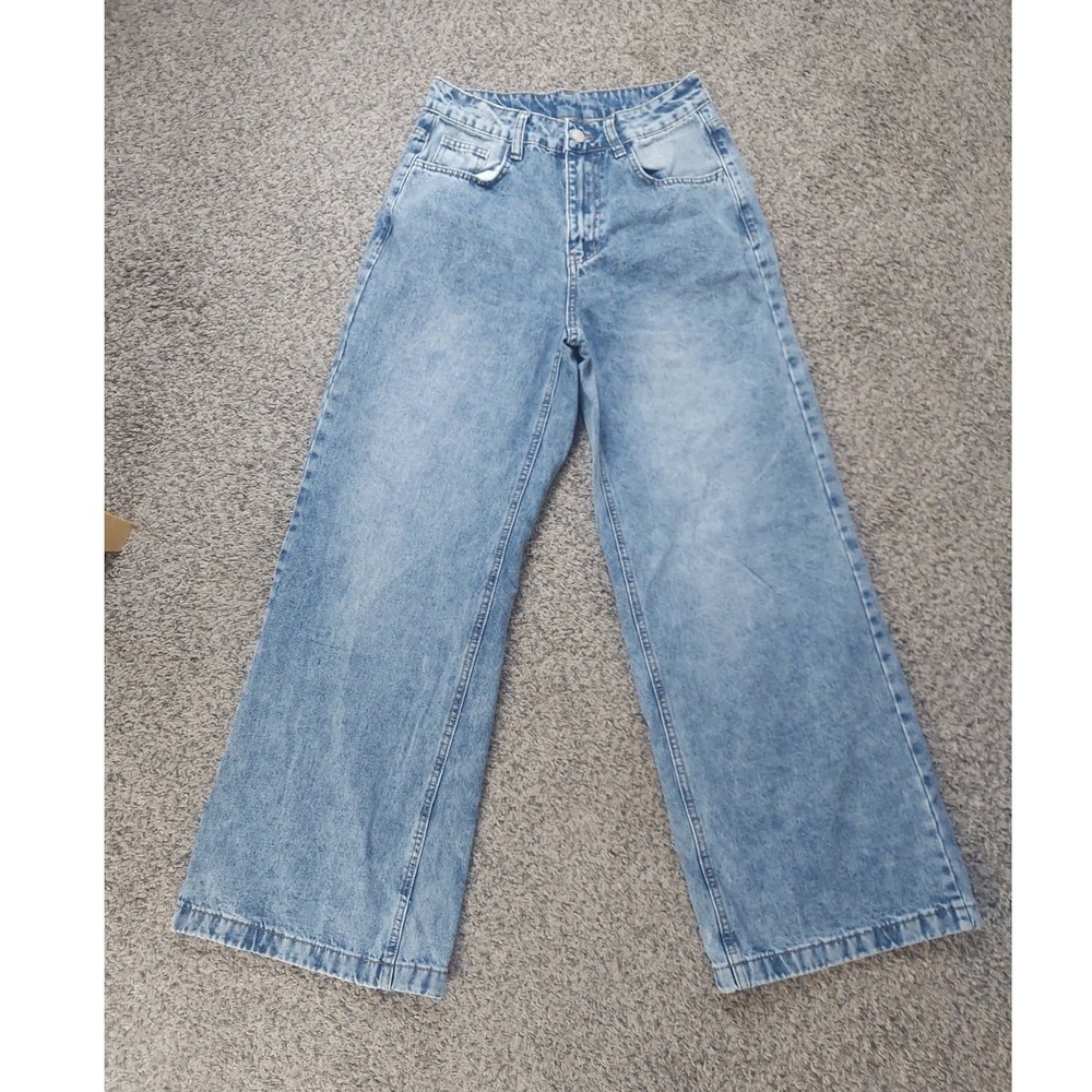 SHEIN Jeans Women 27 Blue Wide Leg High Rise Light Wash Denim Casual S14459582